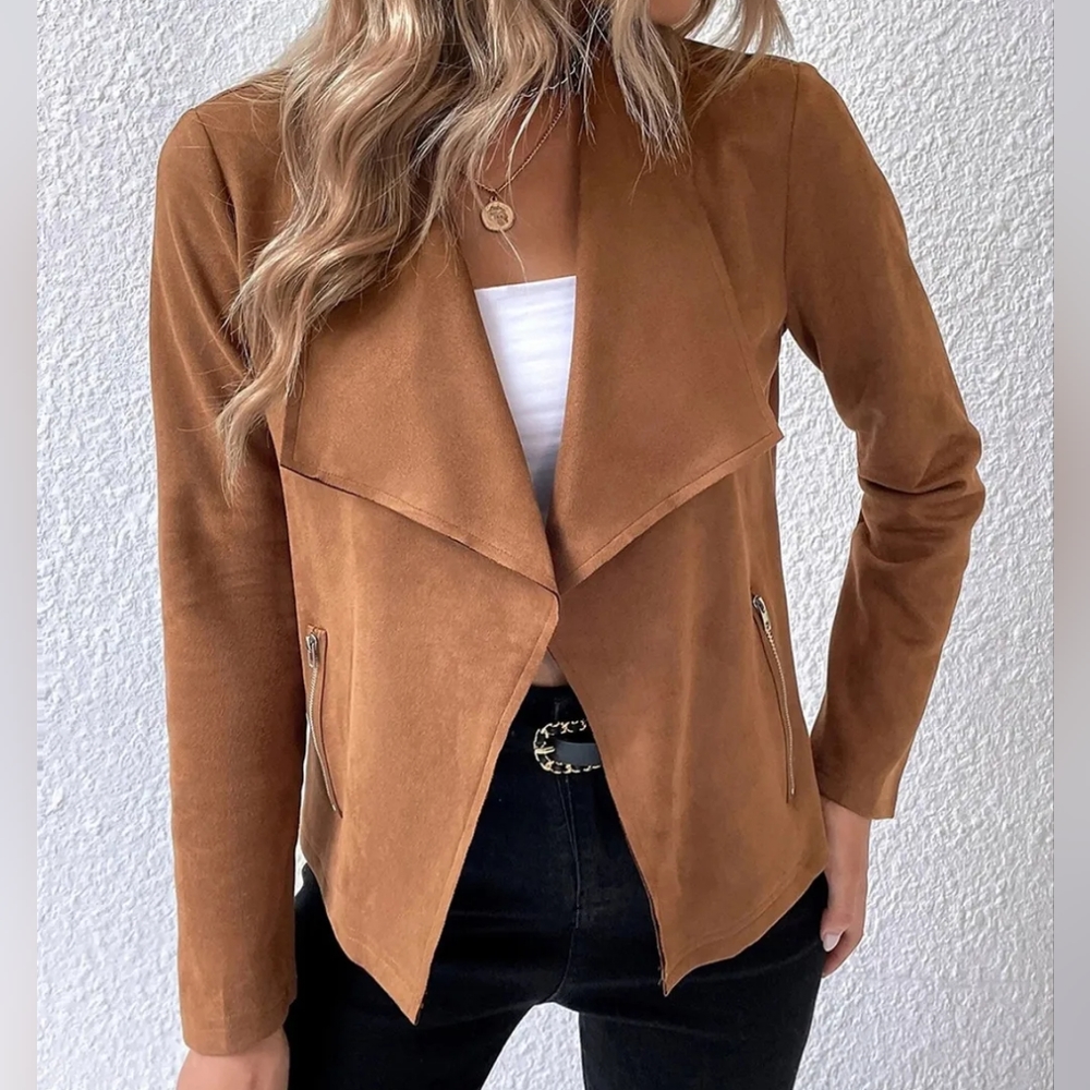 Cascade Chic Collared Jacket - Camel - image 2